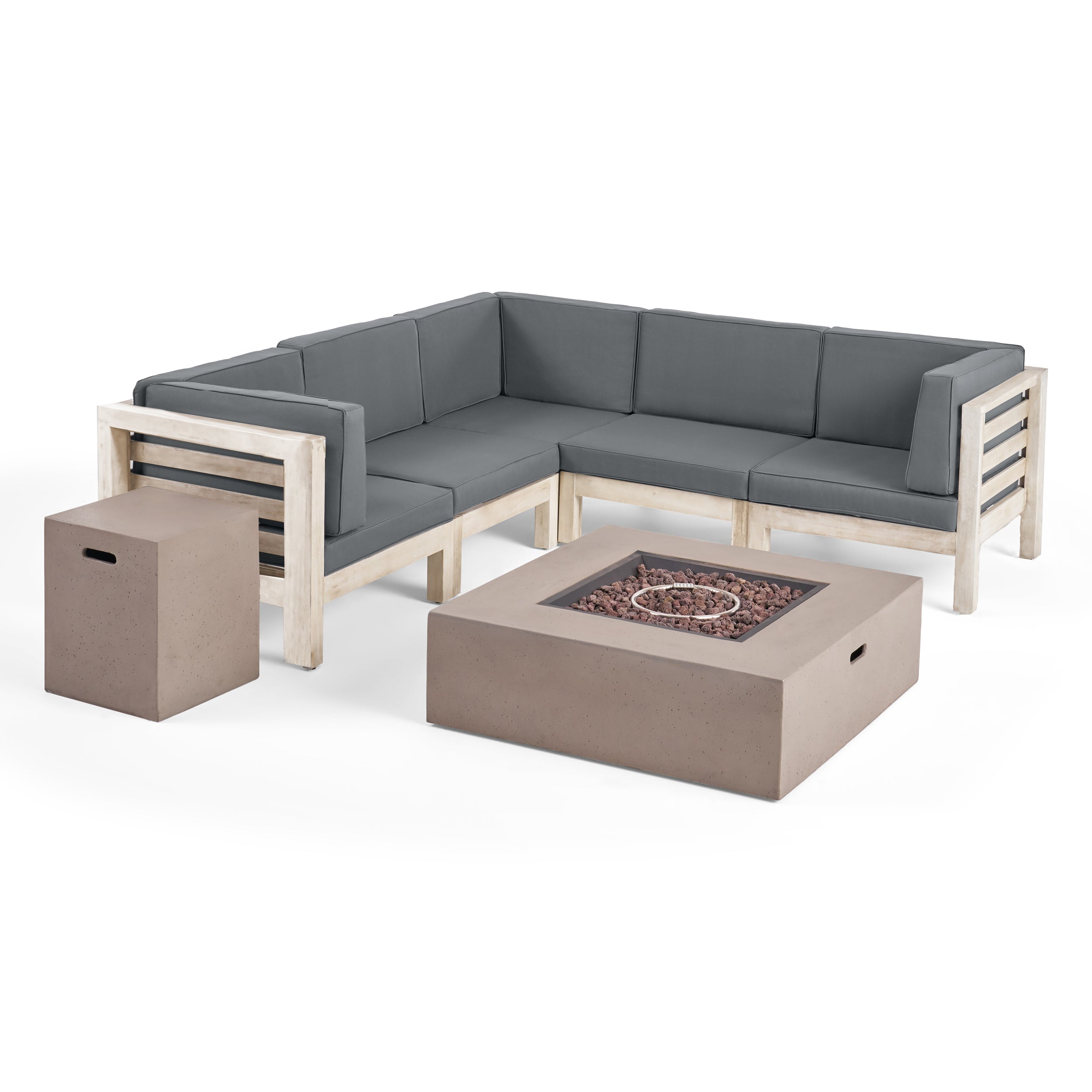 Ravello Outdoor V-Shaped Sectional Sofa Set with Fire Pit