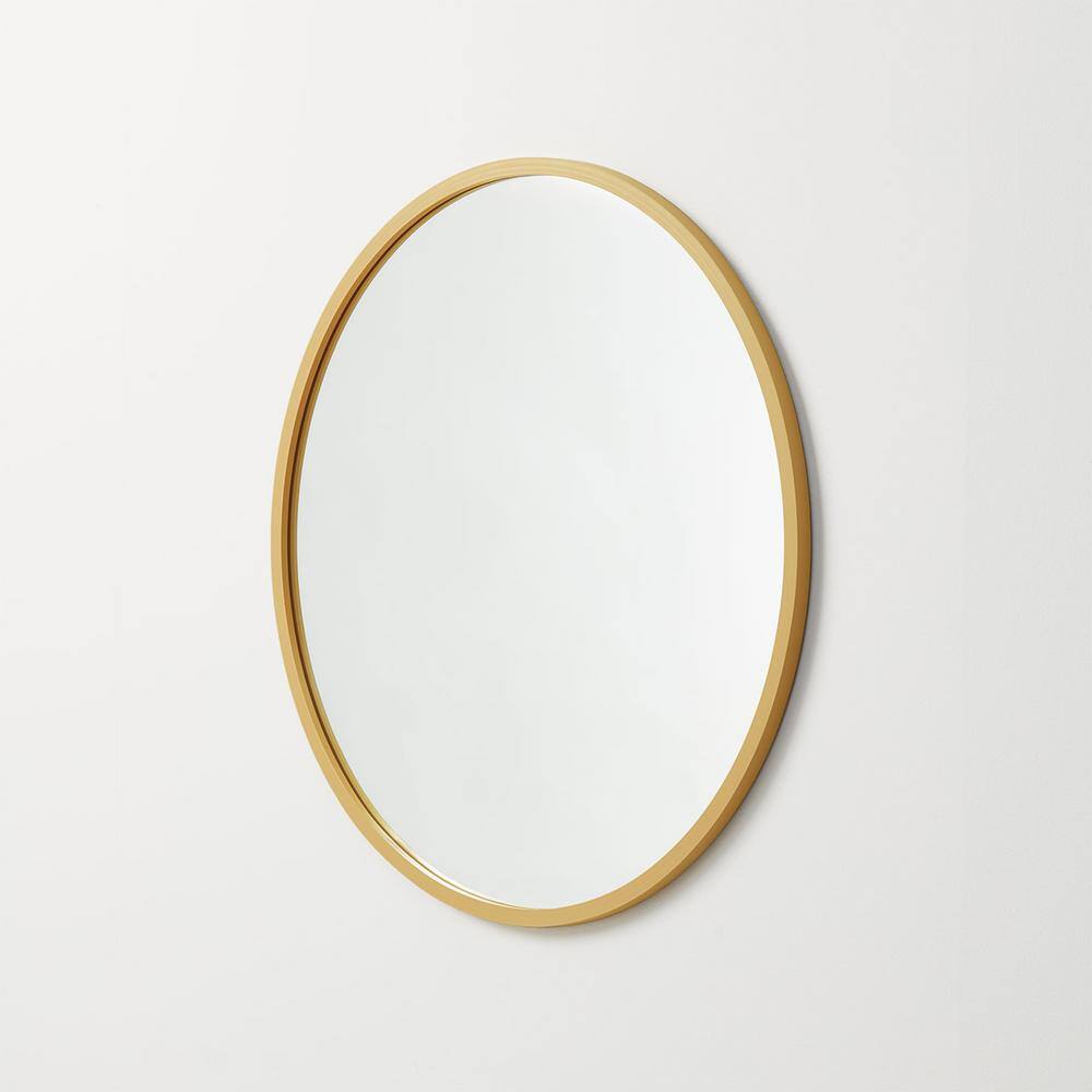 better bevel 24 in. W x 24 in. H Rubber Framed Round Bathroom Vanity Mirror in Matte Gold 19014