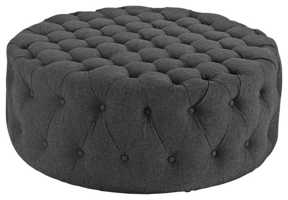 Mara Gray Upholstered Fabric Ottoman   Transitional   Footstools And Ottomans   by Virgil Stanis Design  Houzz