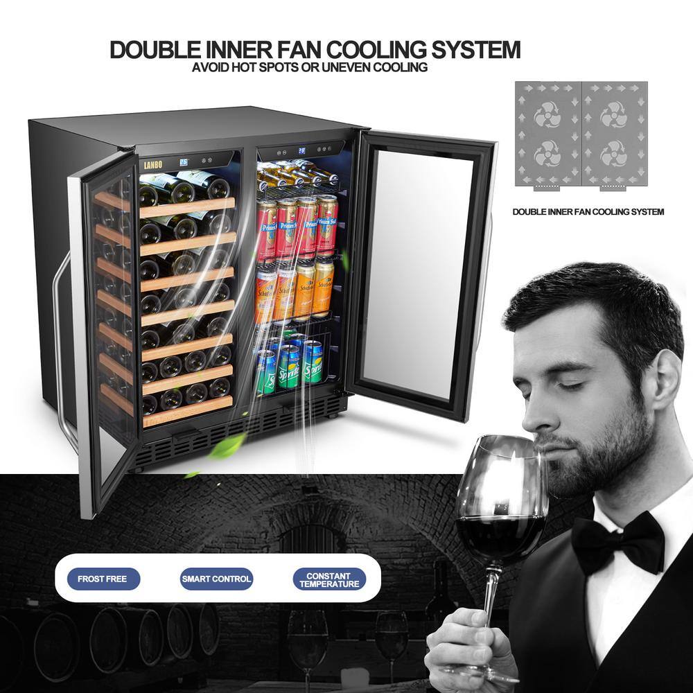 LANBO Wine Refrigerator 30 in. Dual Zone 33-Bottle 70-Can Beverage and Wine cooler in Stainless Steel LW3370B