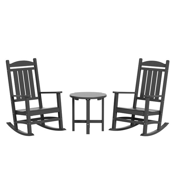 Polytrends Laguna Hdpe All Weather Outdoor Patio Rocking Chairs With Side Table (3Piece Set)