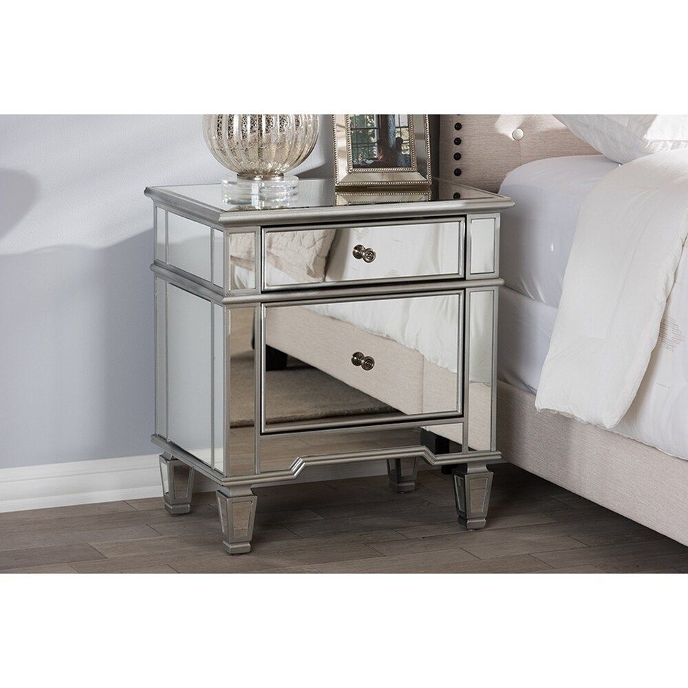 Hollywood Glamour Style Mirrored 2 Drawer Nightstand