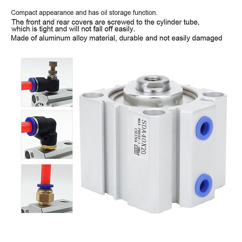 Sda40 Thin Air Cylinder Aluminum Alloy Double Action Pneumatic Components 10/15/20mmsda40x20