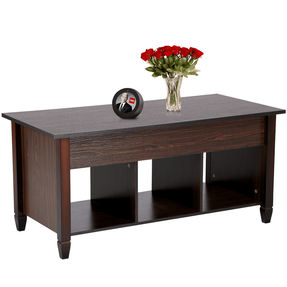 SMILE MART Modern Lift Top Coffee Table with 3 Storage Compartments, Espresso