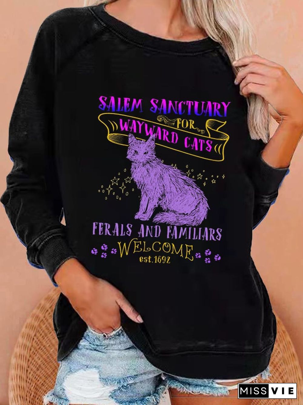 Women's Salem Sanctuary For Wayward Cats Print Sweatshirt