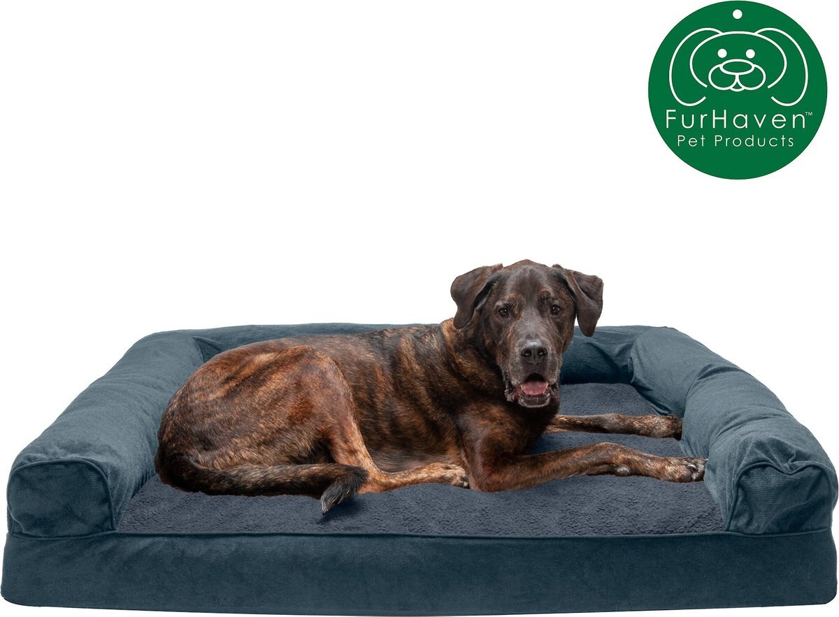 FurHaven Faux Fleece Memory Top Bolster Dog Bed w/Removable Cover