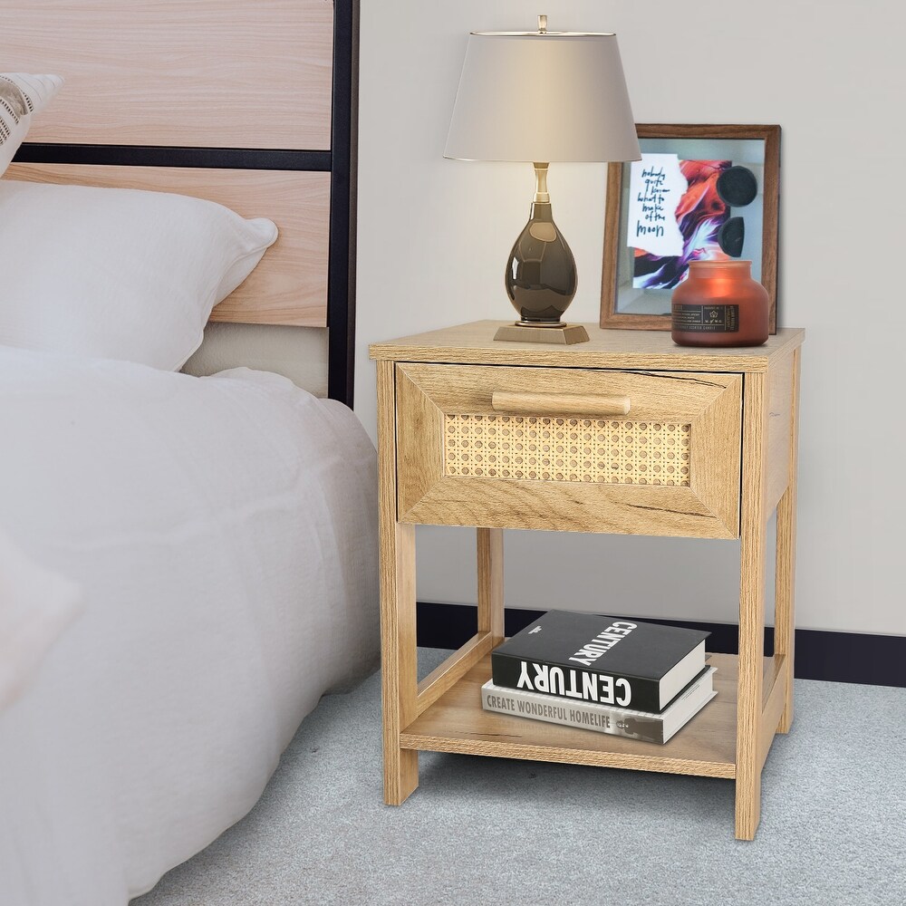 Nightstand Set of 2 with rattan Design