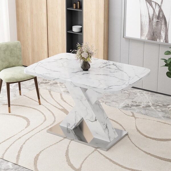 White Stretchable Marble Table with Metal Base