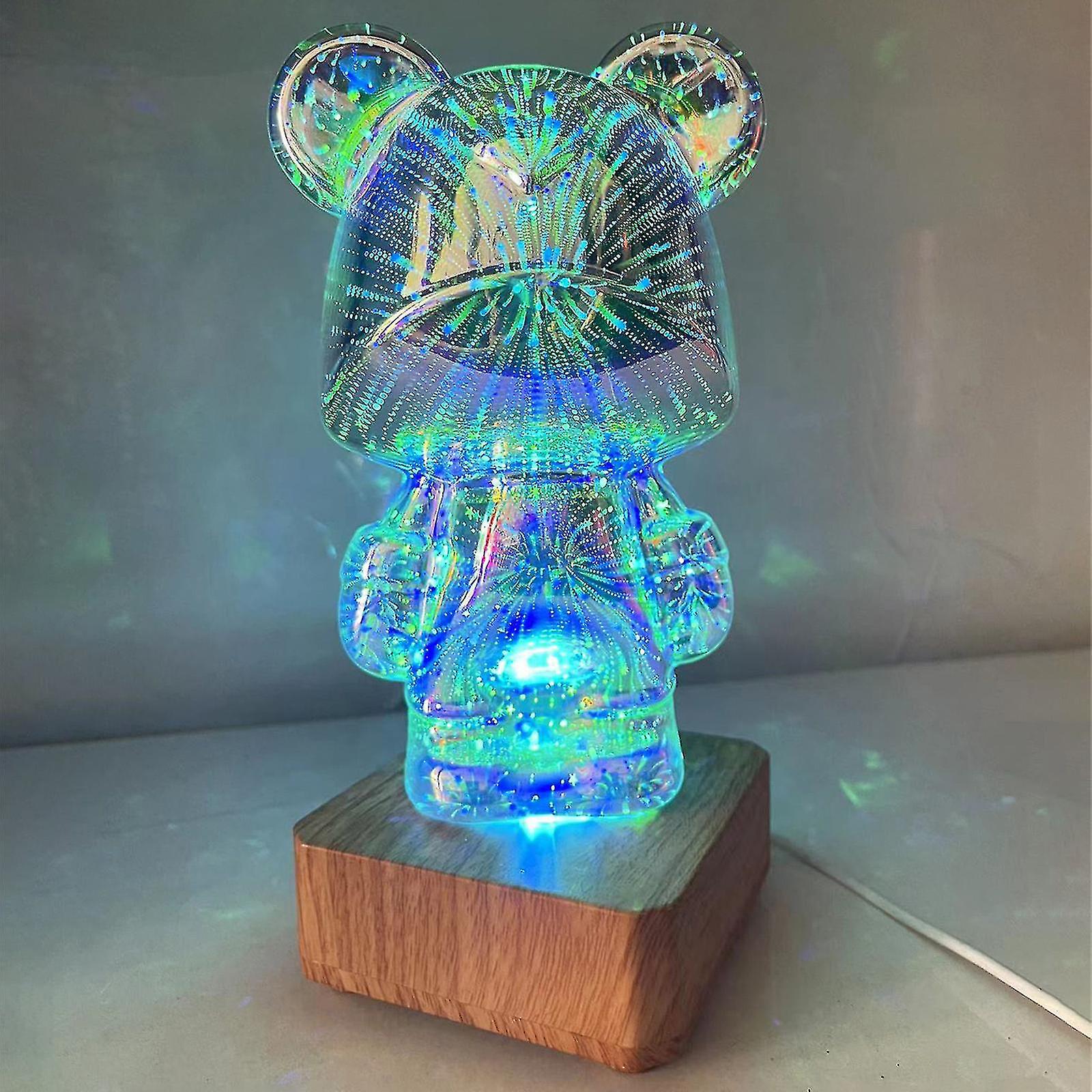 3d Firework Bear，creative Light Projection Colorful Bear For Desk Night Lights Valentine's Day Gifts