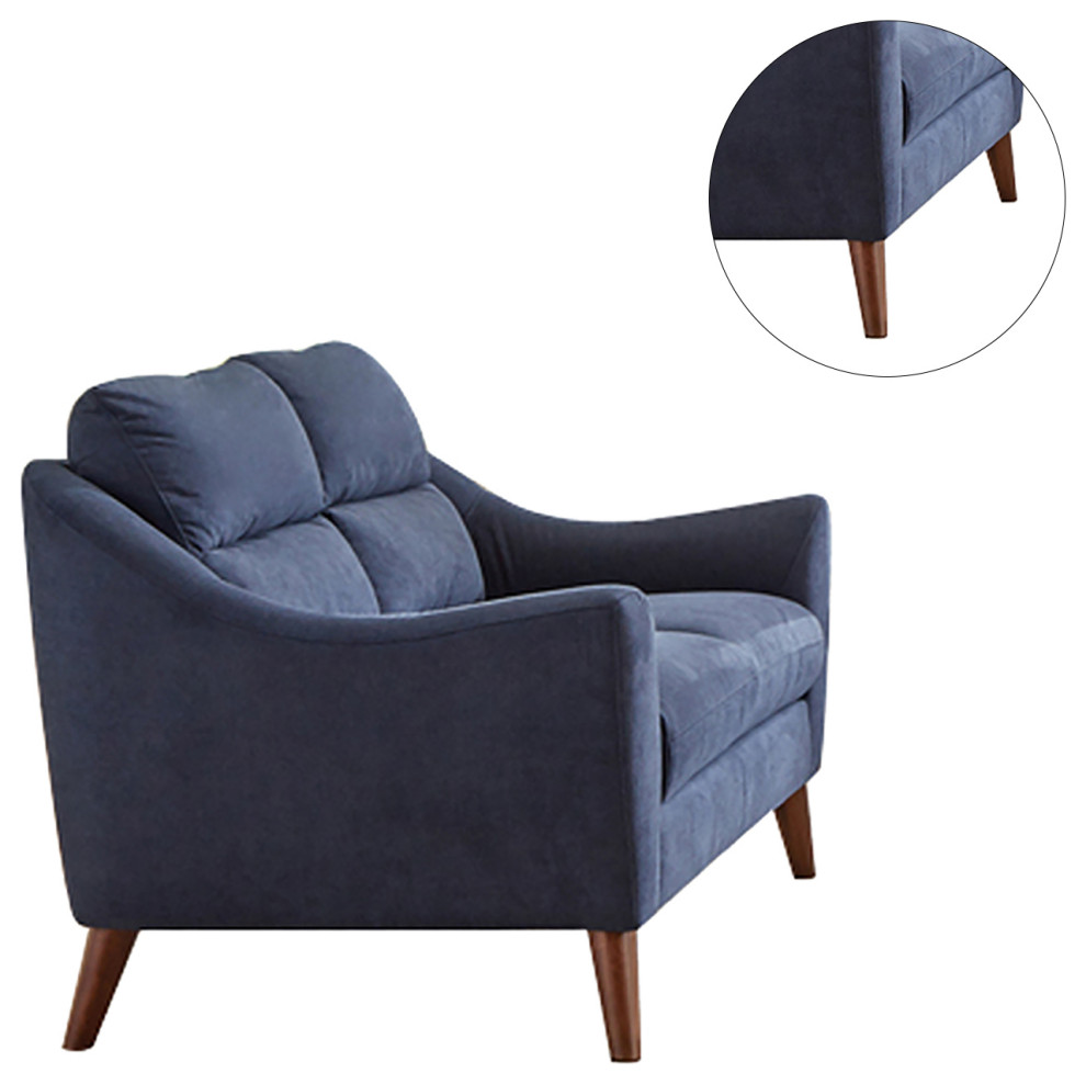 Fabric Upholstered Loveseat With Sloped Arms and Wood Legs  Navy Blue   Midcentury   Loveseats   by Simple Relax  Houzz