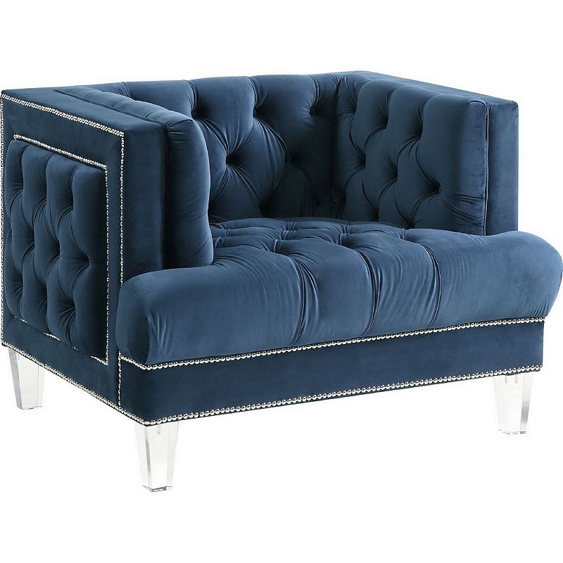 Velvet Upholstered Chair with Tufted Details and Acrylic Legs， Blue