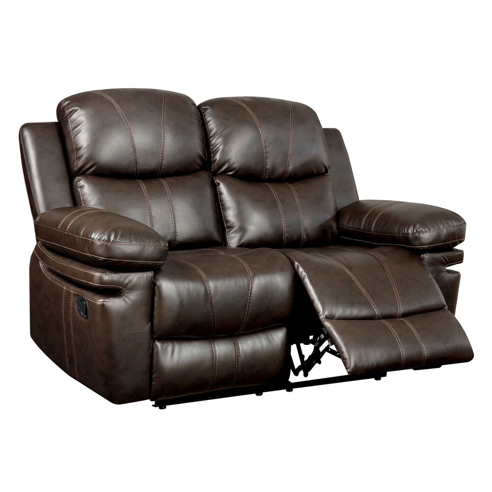 Eliv Transitional Brown Faux Leather 3 Piece Reclining Sofa Set with USB by Furniture of America