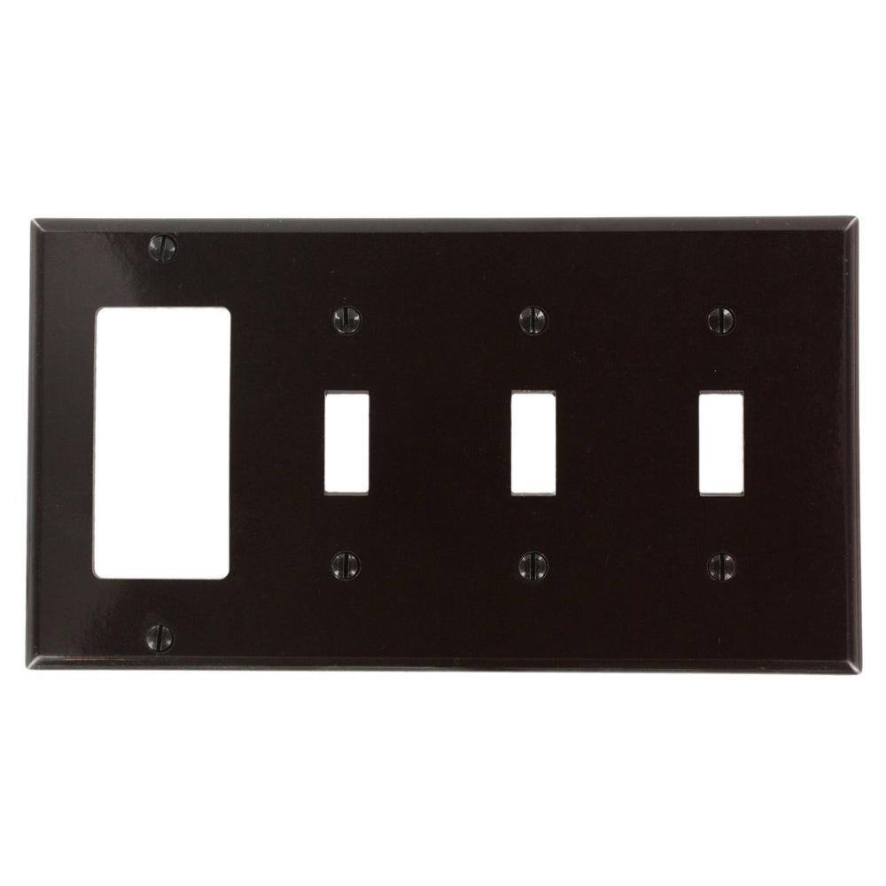 Leviton Brown 4-Gang 3-Toggle1-Duplex Wall Plate (1-Pack) P326