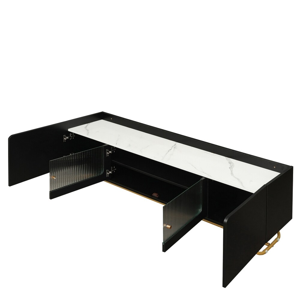 Faux Marble Top TV Console Table with Gold Frame Base TV Stand for TVs Up to 65\