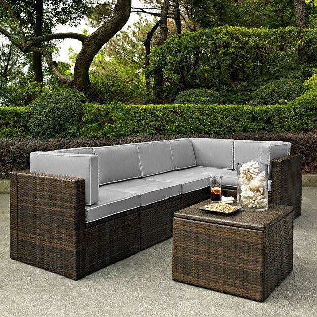 Palm Harbor 6pc Outdoor Wicker Sectional Set Gray Crosley