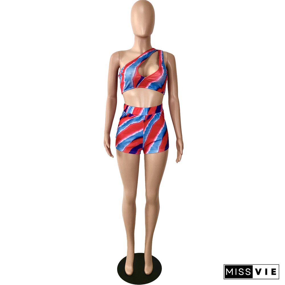 Tie Dye Cut Out Crop Tops Bodycon Shorts Two Piece Set