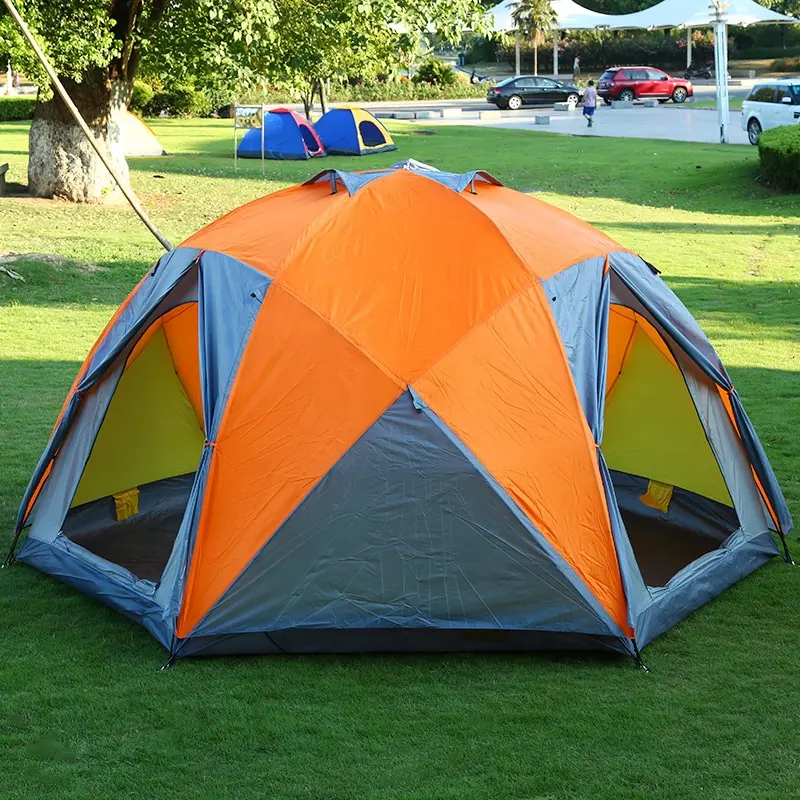 Custom Logo Camping Outdoor Tent 3 Doors 10 people Large Waterproof Double Layer Hexagonal Tent