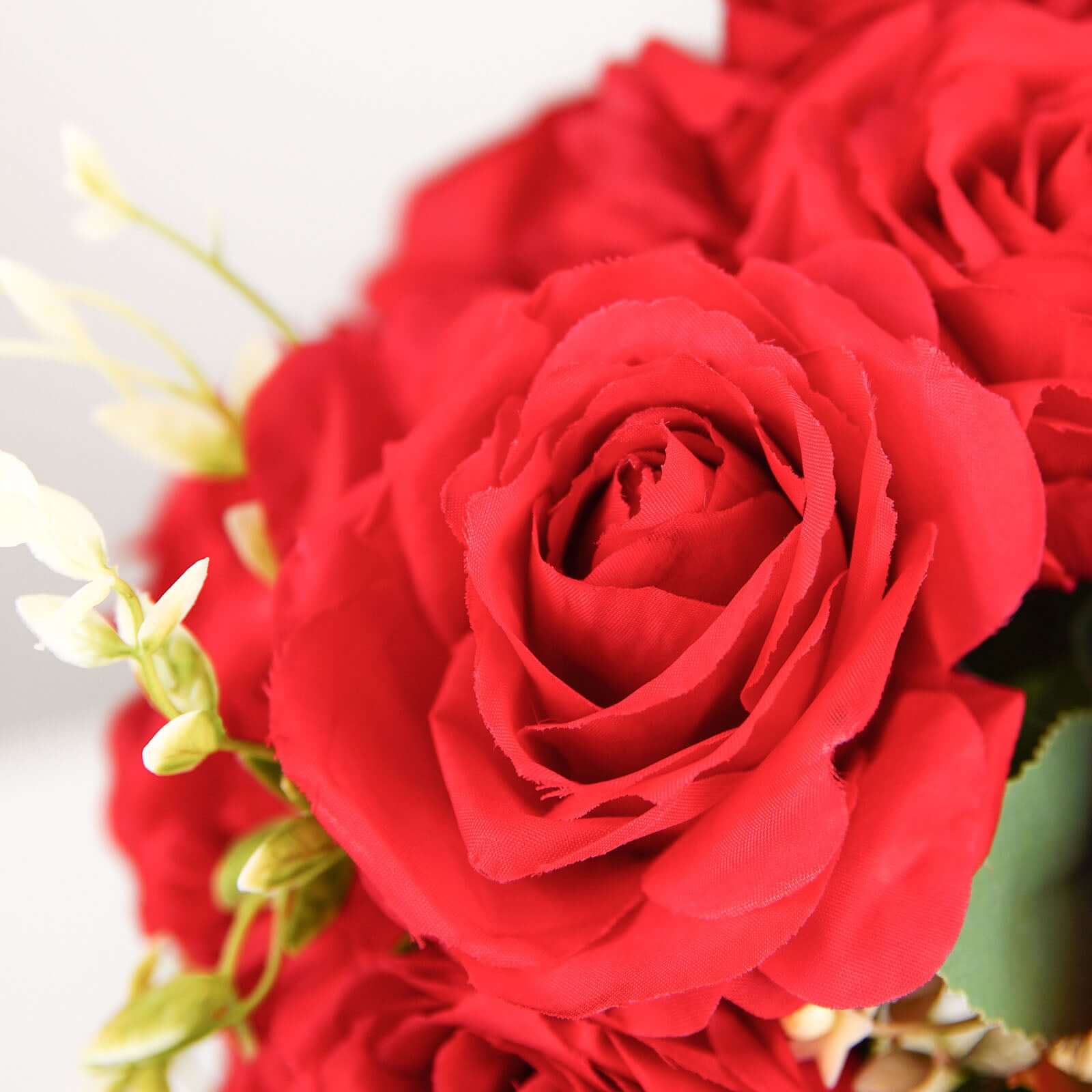 2 Bushes Red Artificial Silk Rose Flower Arrangements, Real Touch Long Stem Flower Bouquet 18