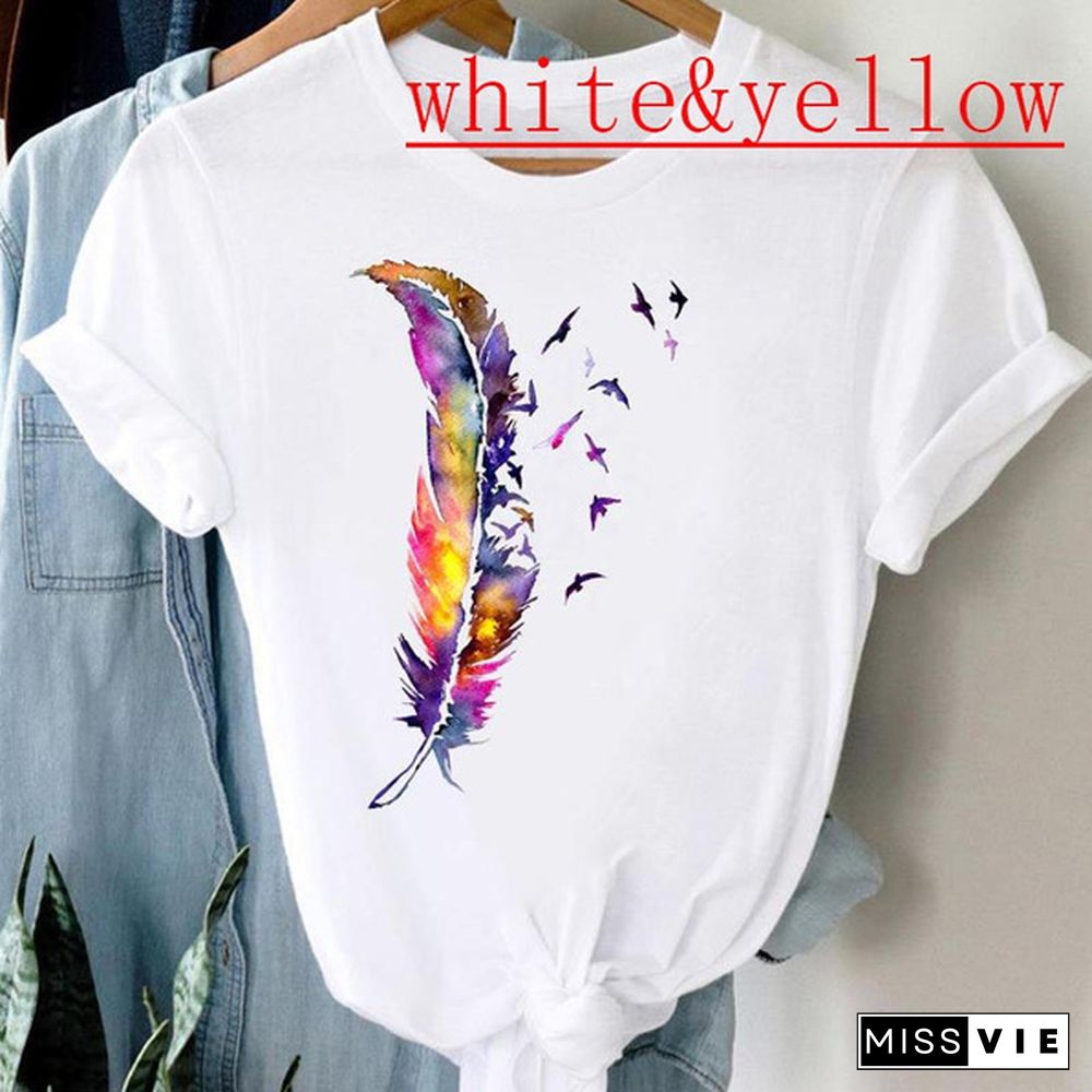 tee top tshirt fashion clothes women summer print lady female watercolor geometric spring 90s clothing short sleeve T casual cartoon graphic t-shirt