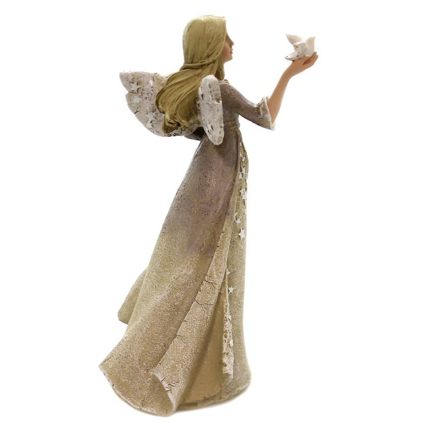 Figurine Angel With Dove In Hand One Figurine 8 75 Inches Bereavment Sympathy Caring 12571 Polyresin Off white