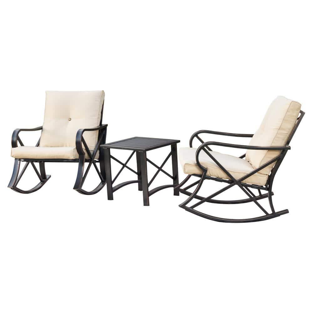 Patio Festival 3Piece Metal Patio Rocker Conversation Set with Beige Cushions