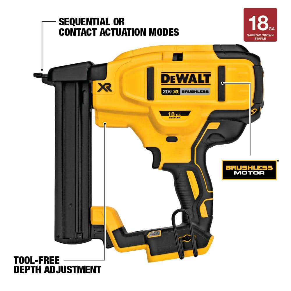 DEWALT 20V MAX XR Lithium-Ion Cordless 18-Gauge Narrow Crown Stapler (Tool Only) DCN681B