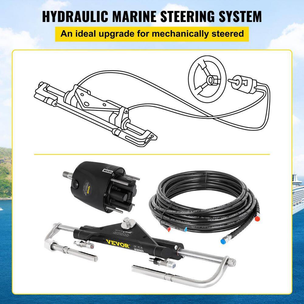 VEVOR 150HP Hydraulic Outboard Steering Kit with two lengths of 20 ft. hose Boat Marine System XWYYFXB150HPZXBTJV0