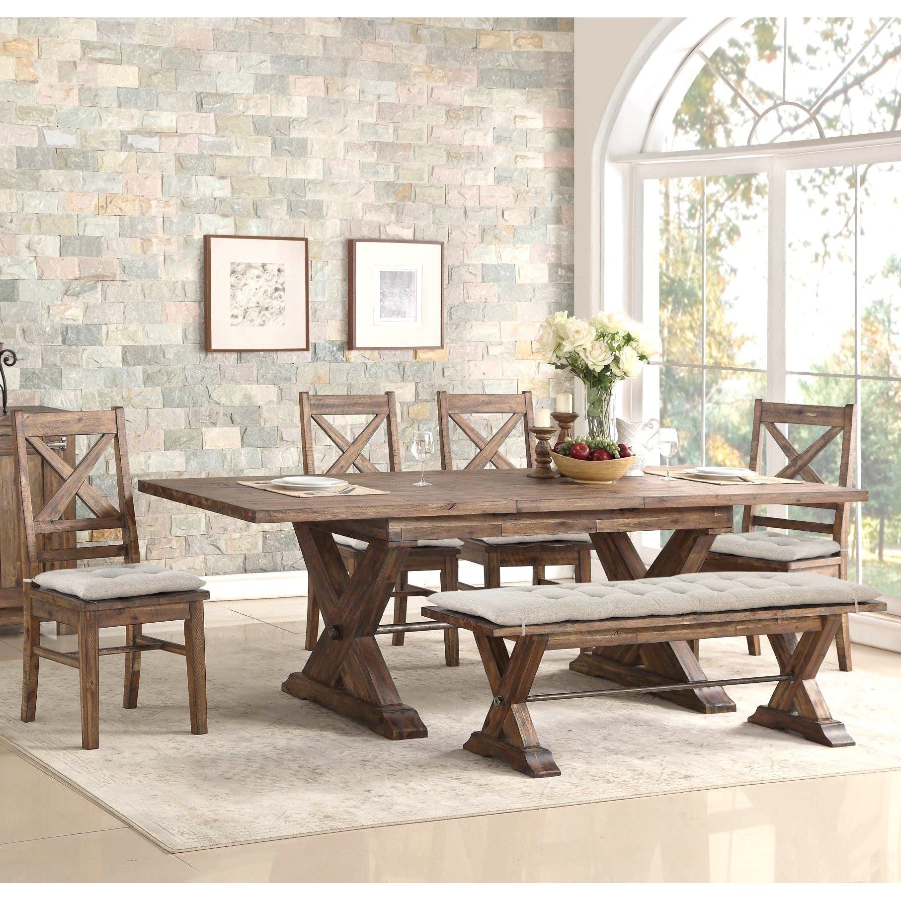 Rustic Extendable (75-94) Dining Set with Butterfly Leaf Plus Server