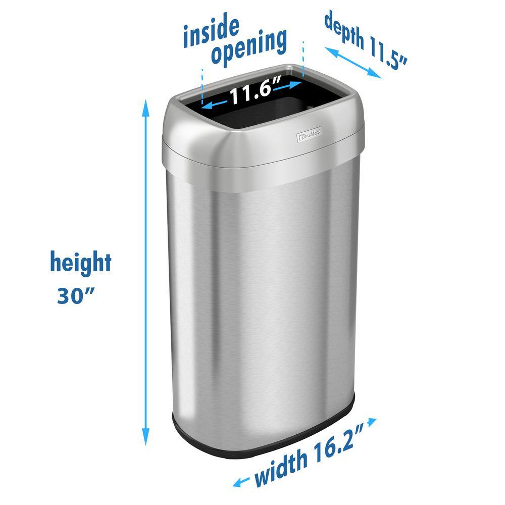 iTouchless 16 Gallon Elliptical Open Top Trash Can with Dual AbsorbX Odor Filters Stainless Steel Recycle Bin with Wide Opening OL16STV