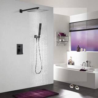 LORDEAR 2-Spray Patterns 12 in. Square Wall Mounted Luxury Rain Mixer Shower Combo Set Rainfall Dual Shower Heads in Black H-SLF16006-B