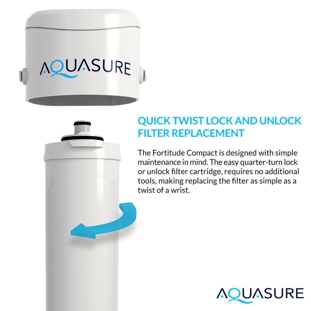 AQUASURE Fortitude Compact Under Sink Multi-Purpose Water Filtration System with CarbonKDF and Siliphos Scale Inhibiting Media AS-FC50H-CKS