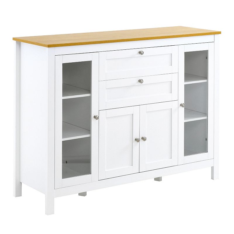 HOMCOM 47 Modern Buffet Cabinet Storage Sideboard with Glass Door Cabinets Pull Out Drawers and Adjustable Shelving for Kitchen Living Room Oak / White