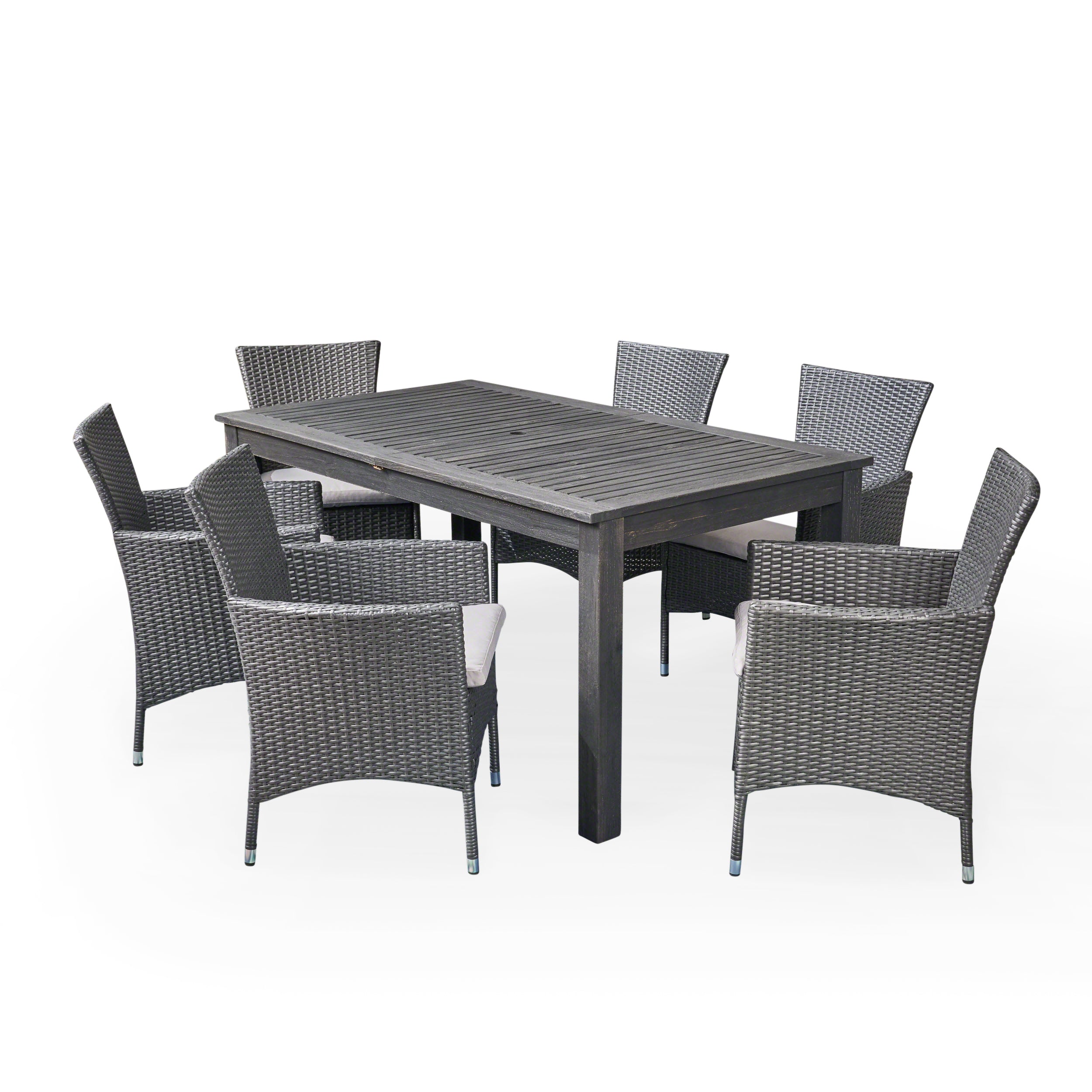 Saluda Outdoor Wood and Wicker Expandable Dining Set