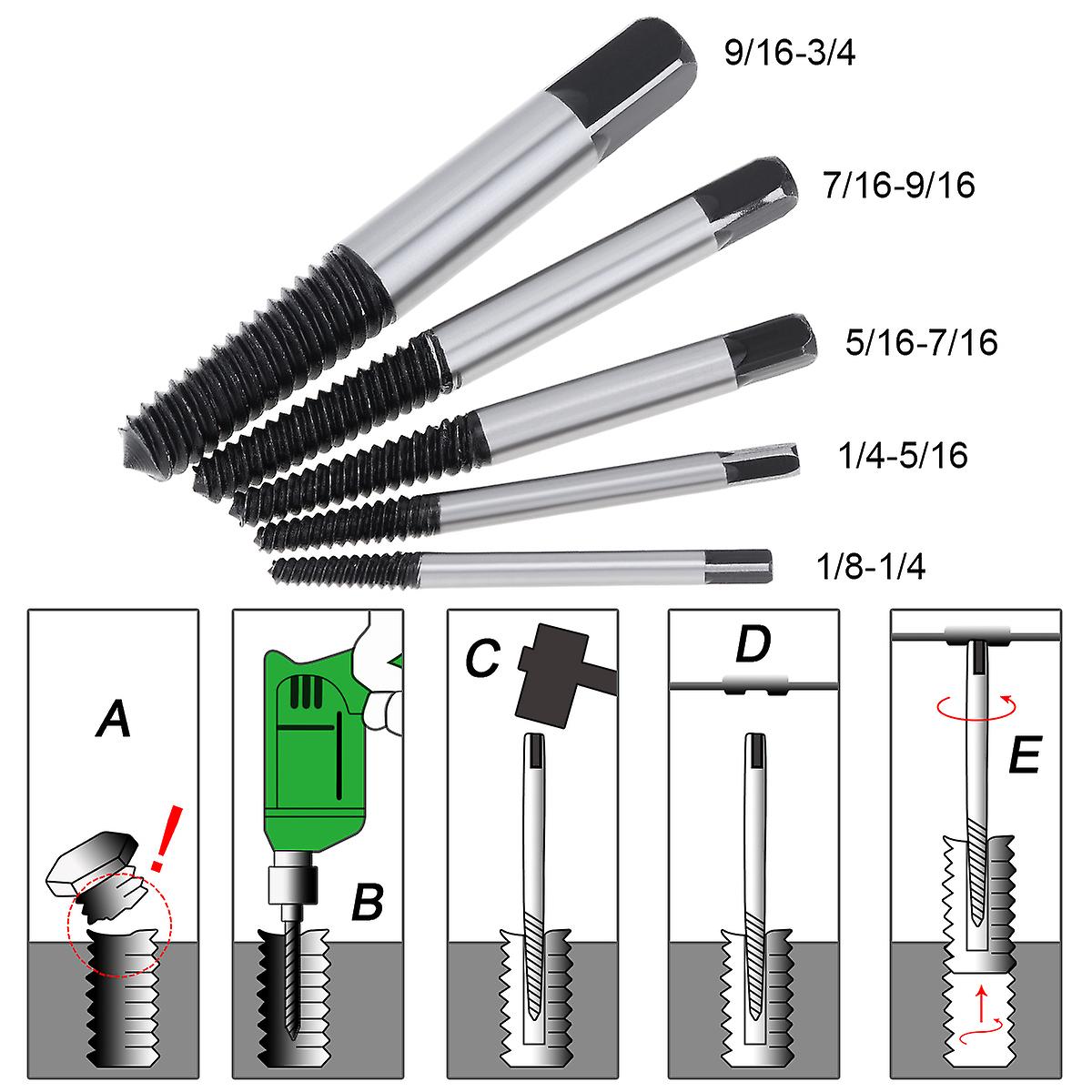 Born Pretty 5pcs Screw Extractors Center Drill Bits Guide Set Damaged Broken Bolt Remover Hex Shank And Spanner Removal Speed Easy Set