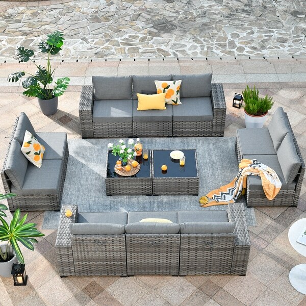 HOOOWOOO 12Piece Outdoor Patio Furniture Modular Wide Armrest Sectional Sofa Set