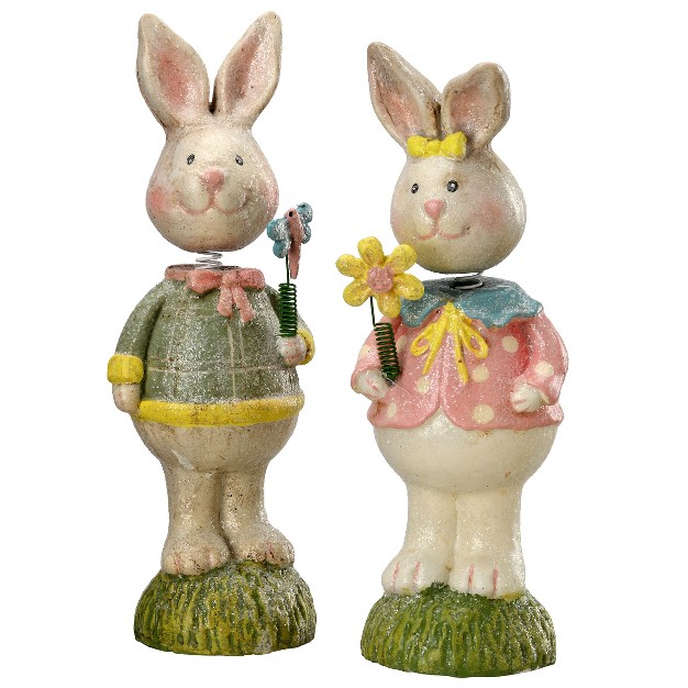 Bobble Head Bunny Pair Figurines National Tree Company