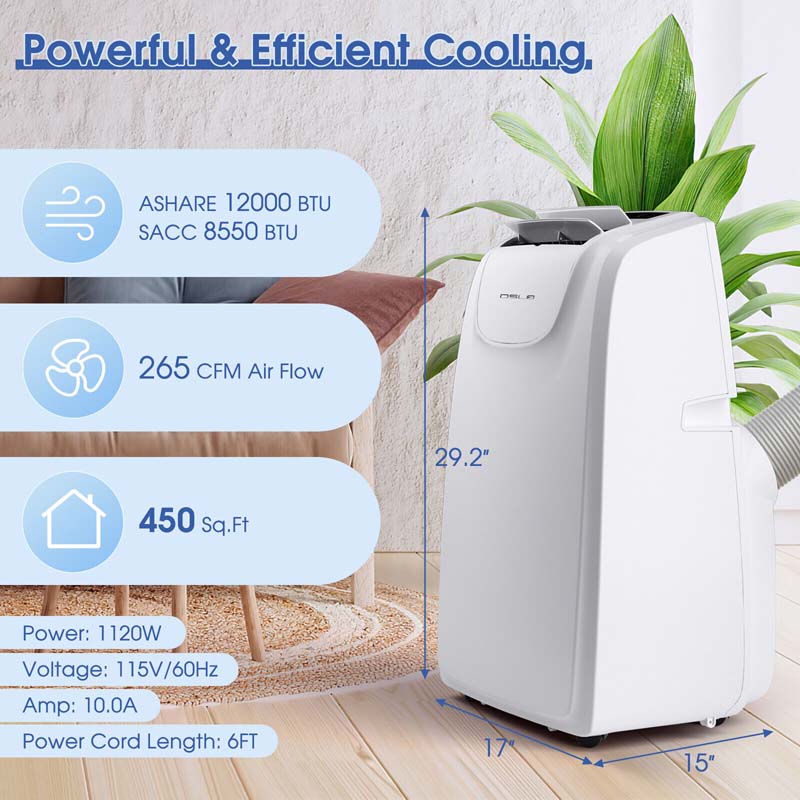 12000 BTU Portable Air Conditioner with Remote Control Cooling Fan Dehumidifier