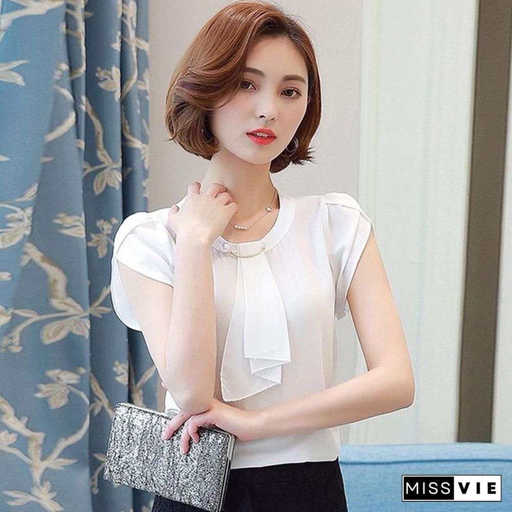 Chiffon Blouse Shirt For Women Tops Short Sleeve Shirt Women Ladies Office Blouses