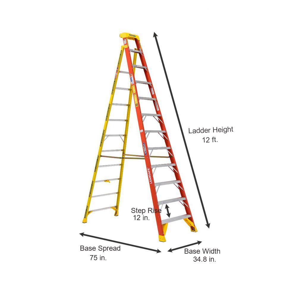 Werner LEANSAFE 12 ft. Fiberglass Leaning Step Ladder with 300 lb. Load Capacity Type IA Duty Rating L6212