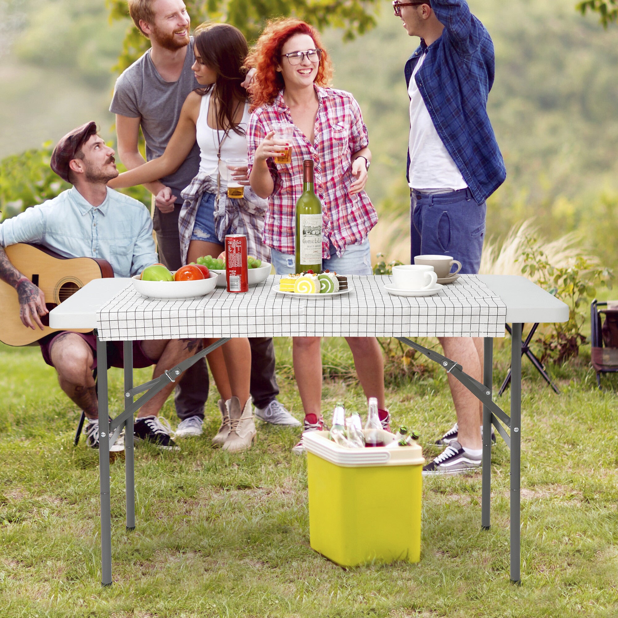 SuperDeal 4ft HDPE Folding Table Fold-in-Half Portable for Camping Picnic Dining W/Handle White