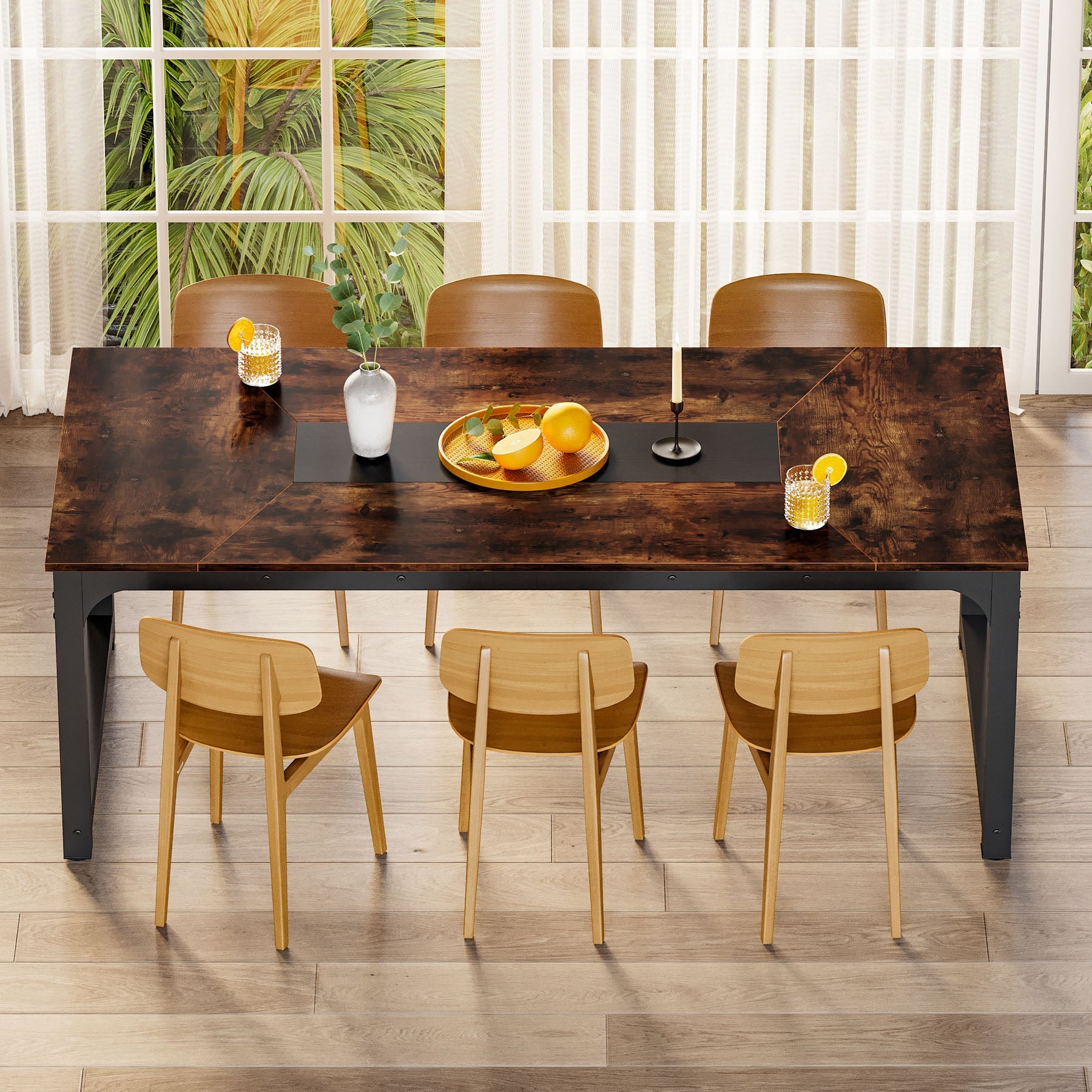 Dining Table for 6-8 Person, Industrial Kitchen Table with Metal Frame