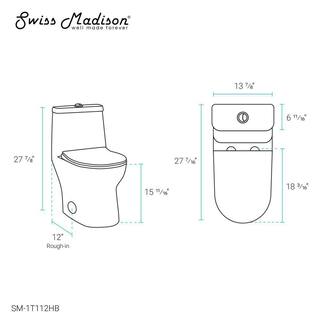 Swiss Madison Ivy 1-piece 1.11.6 GPF Dual Flush Elongated Toilet in Glossy White with Black Hardware Seat Included SM-1T112HB