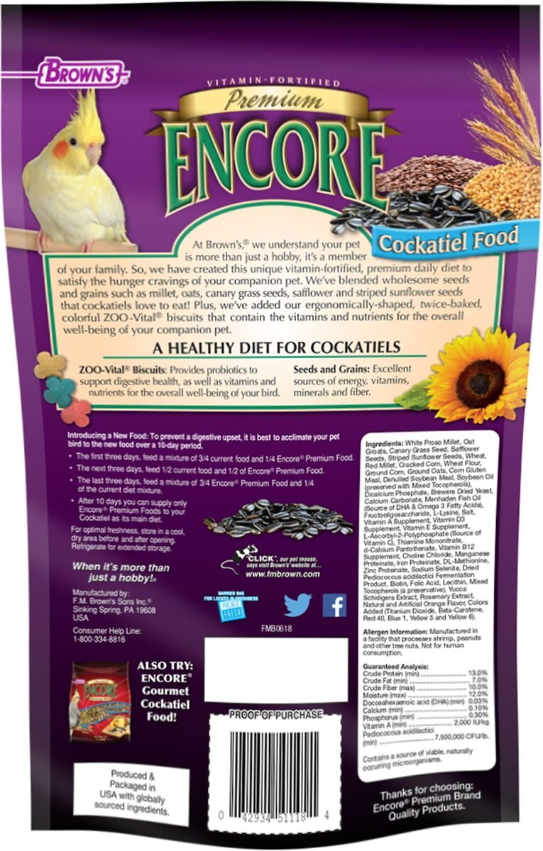 Brown's Encore Premium Cockatiel Food