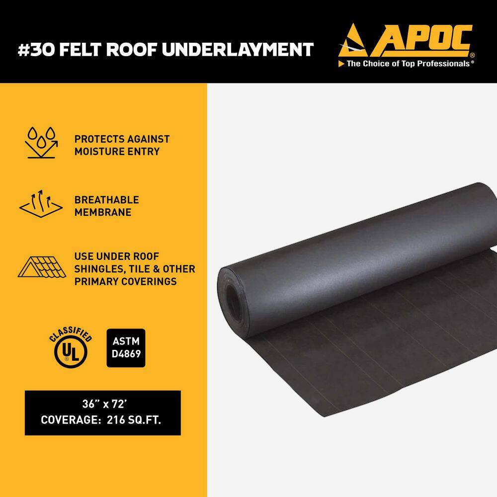 APOC 36 in. x 72 ft. 216 sq. ft. Felt Roof Underlayment AP-0022