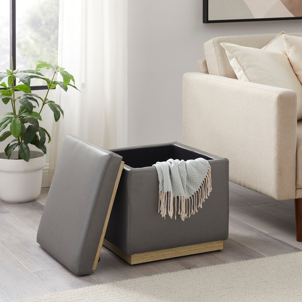 Rue Faux Leather Square Storage Ottoman