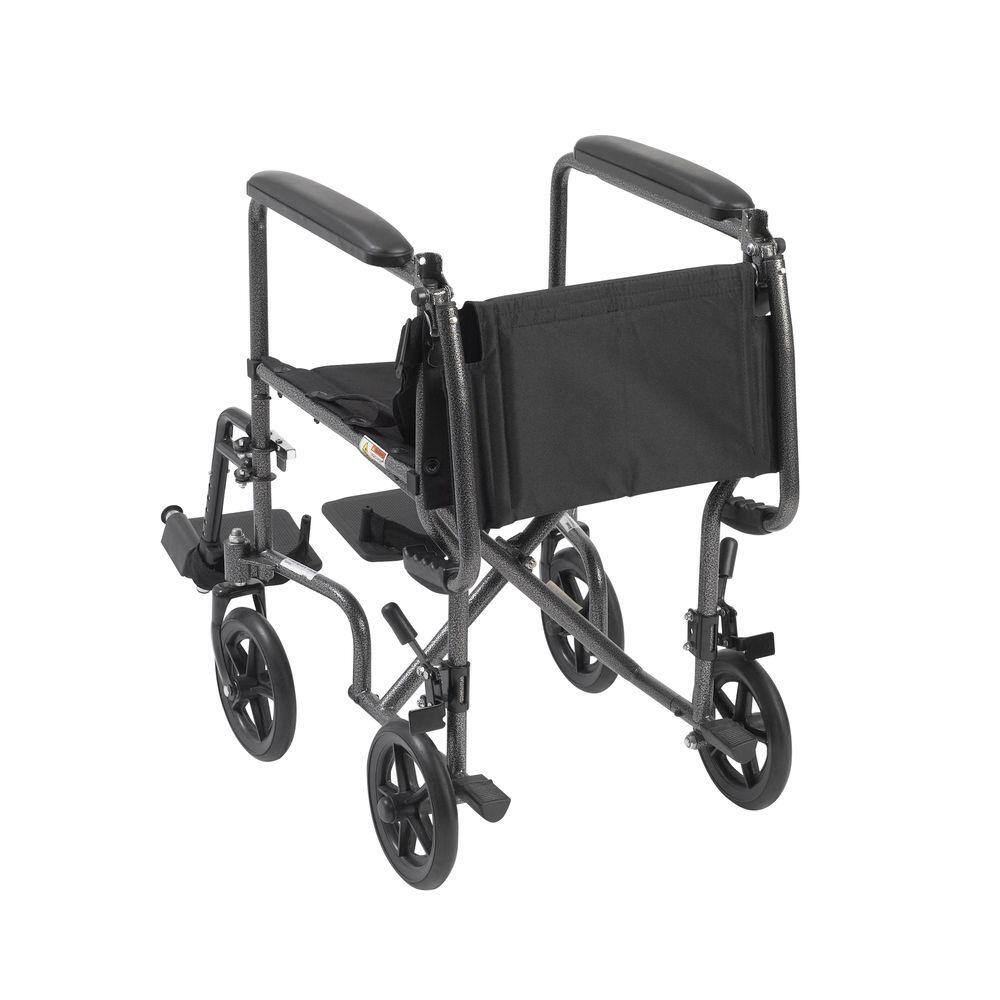 Drive Medical Lightweight Steel Transport Wheelchair with Fixed Full Arms TR37E-SV