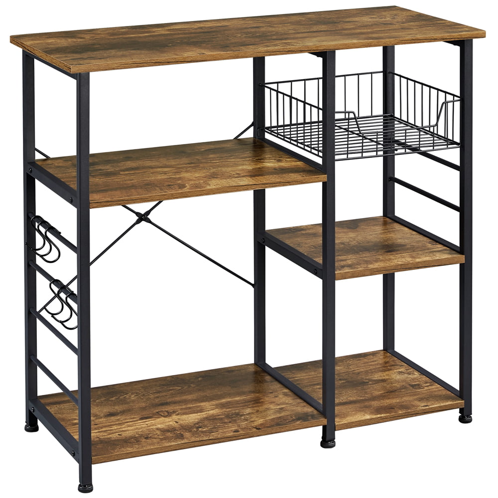 Alden Design 4-tire Vintage Kitchen Baker's Rack Shelf， Rustic Brown and Metal