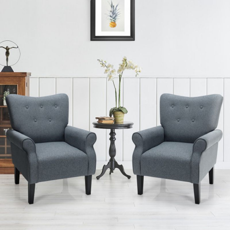 Mid-century Linen Fabric Accent Chair With Rubber Wood Legs For Reading-Grey