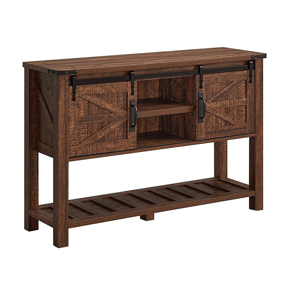 OKD Farmhouse Console Entryway Table with Sliding Barn Doors  Reclaimed Barnwood   71.5