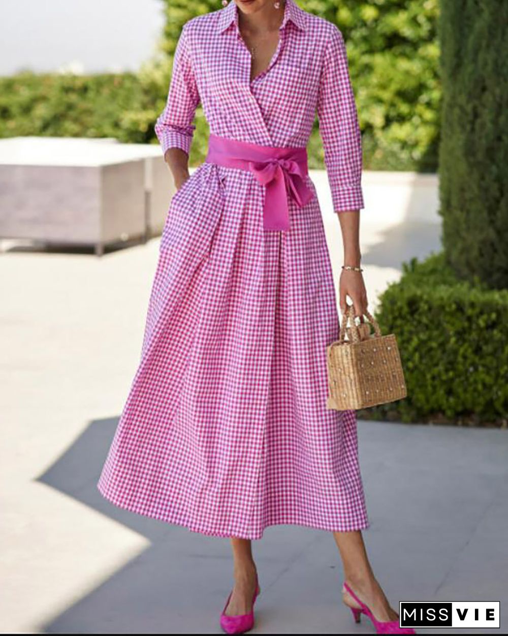 Stylish and elegant plaid shirt dress